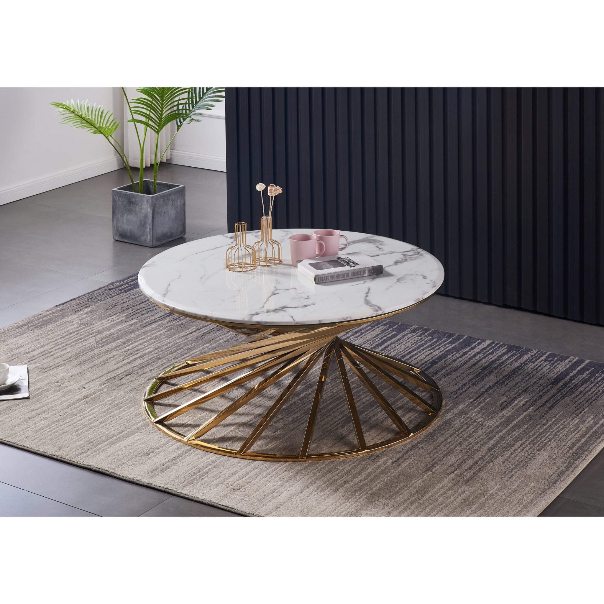 Axon Round Marble Coffee Table with Gold Frame – NuRoom