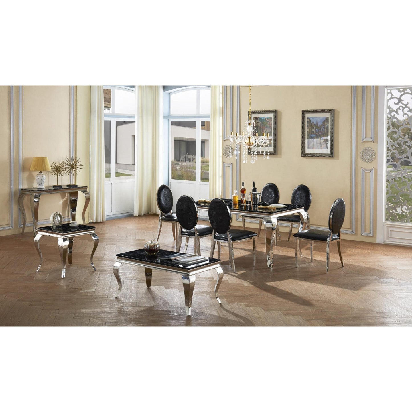 Arriana Marble Lamp Table with Stainless Steel Base