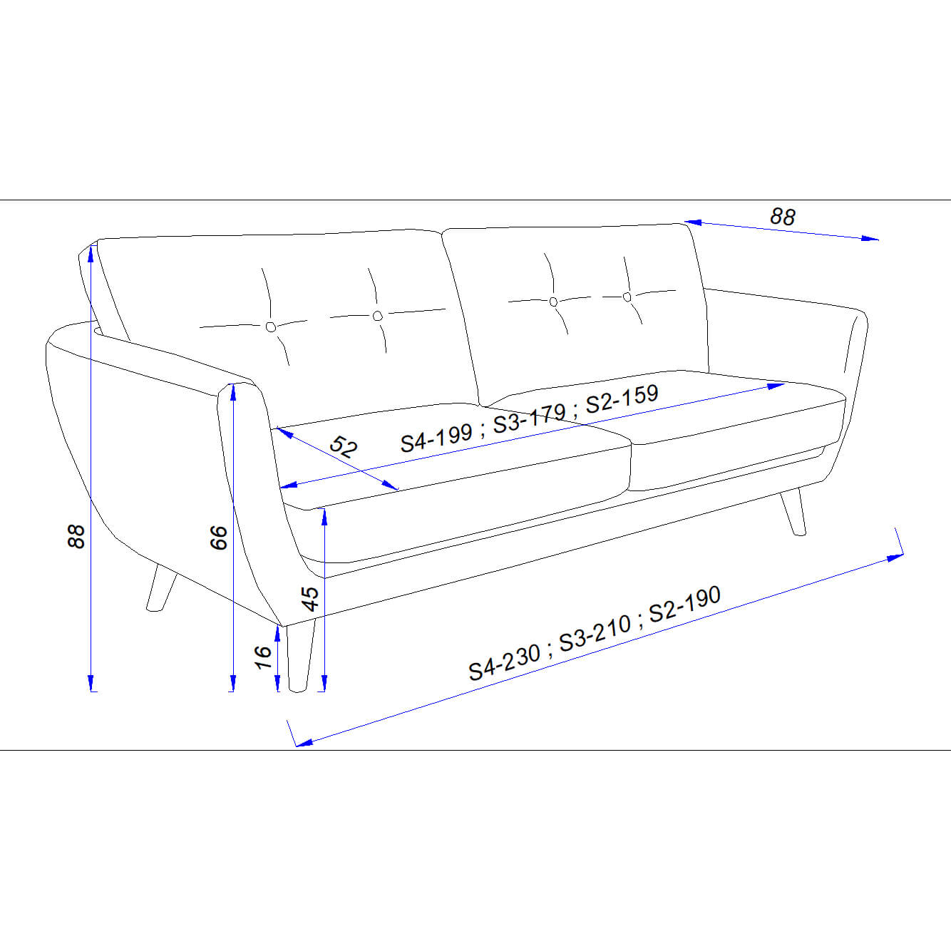 Scandi 4 Seater Fabric Sofa