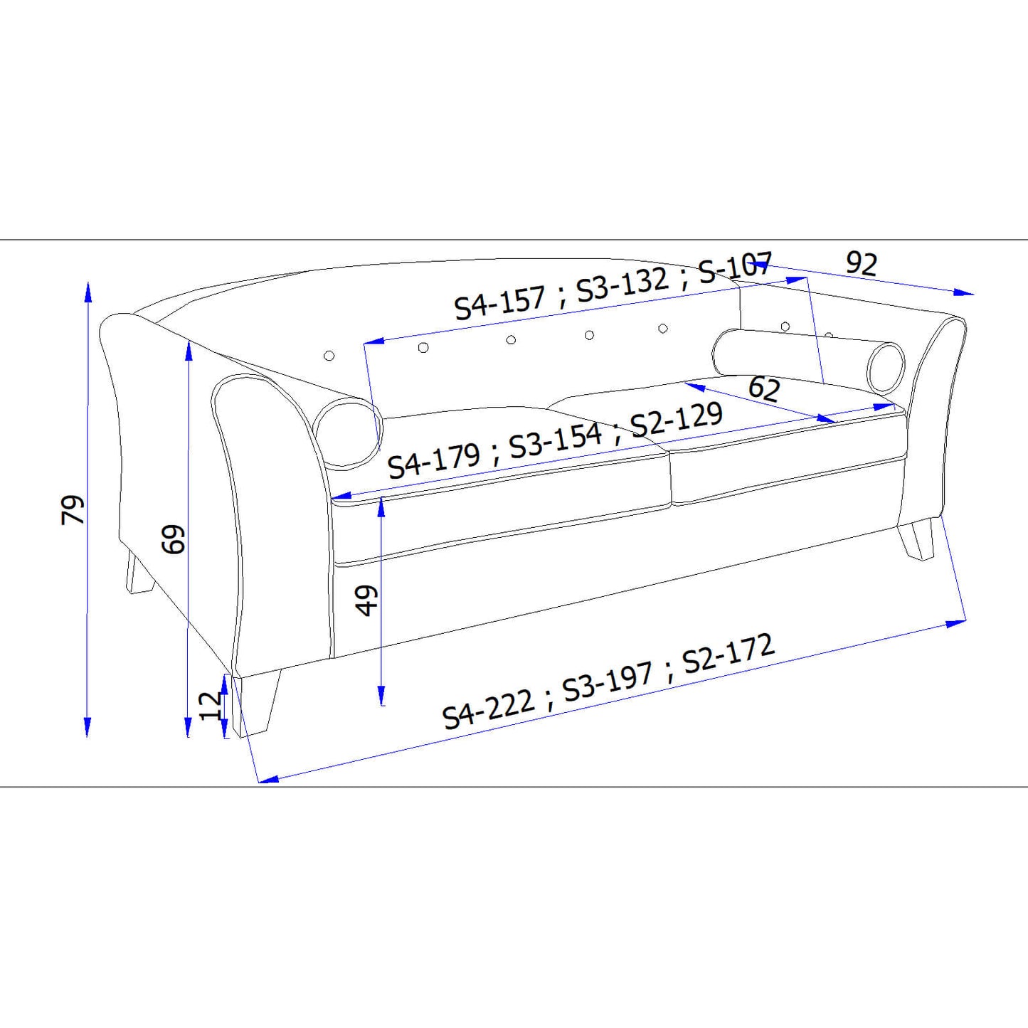 Sicily 4 Seater Fabric Sofa